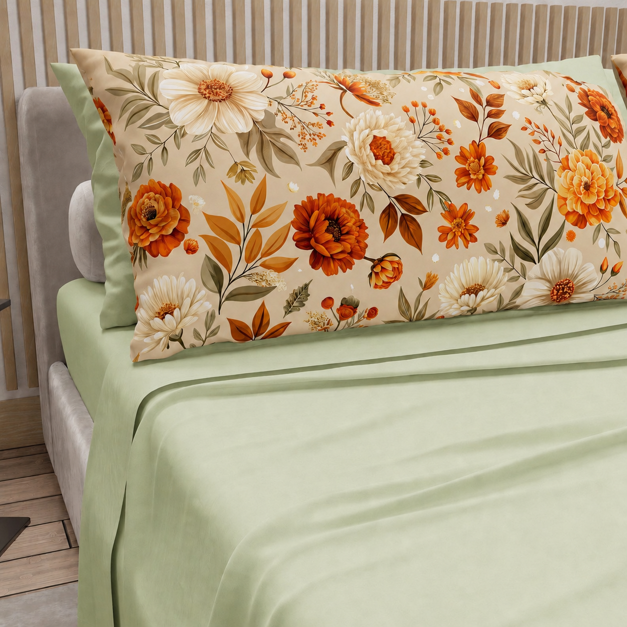 Lenzuola in Cotone, Completo Letto con Federe in Stampa Digitale Autunno 08 Salvia