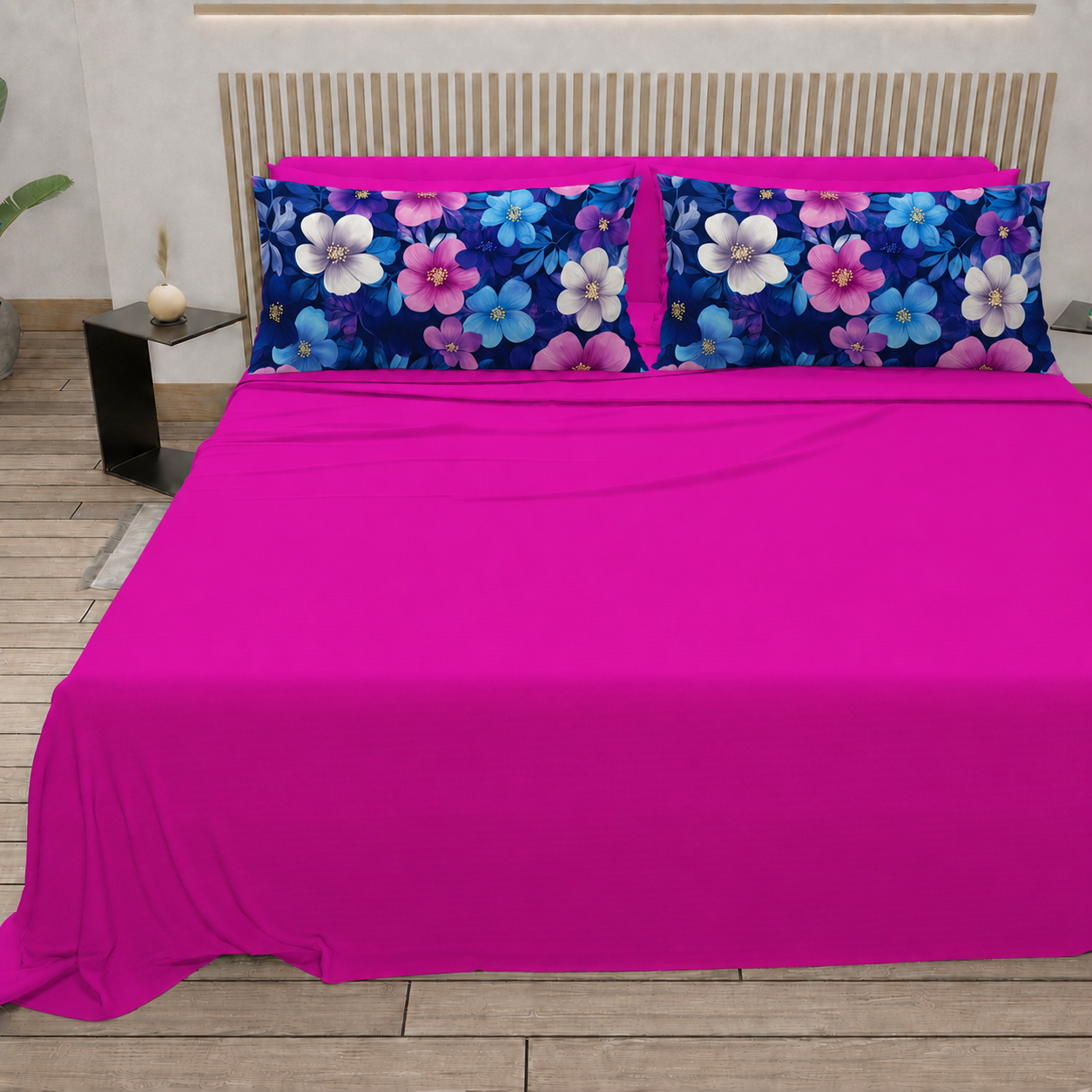 Lenzuola in Cotone, Completo Letto con Federe in Stampa Digitale Petalo 05 Fucsia