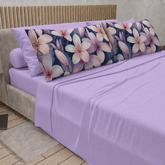 Lenzuola in Cotone, Completo Letto con Federe in Stampa Digitale Petalo 16 Lilla