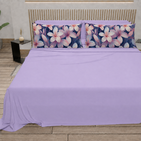 Lenzuola in Cotone, Completo Letto con Federe in Stampa Digitale Petalo 16 Lilla
