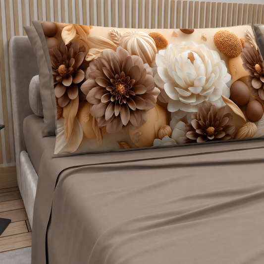 Lenzuola in Cotone, Completo Letto con Federe in Stampa Digitale Petalo 10 Tortora