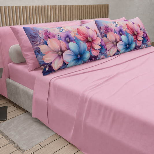 Lenzuola in Cotone, Completo Letto con Federe in Stampa Digitale Petalo 11 Rosa