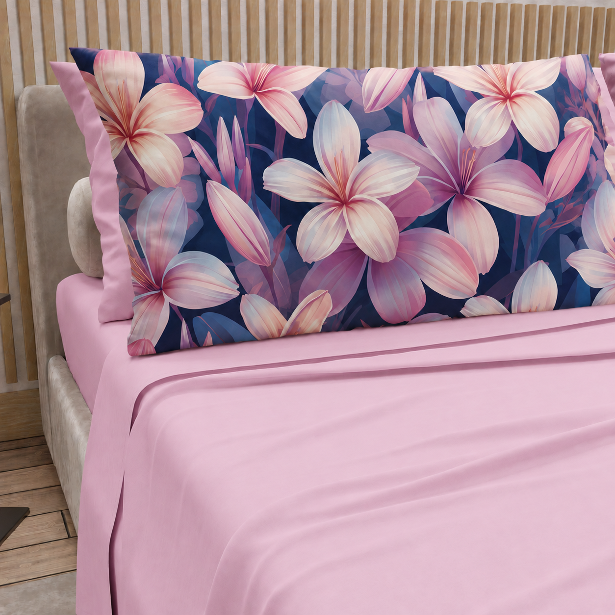 Lenzuola in Cotone, Completo Letto con Federe in Stampa Digitale Petalo 16 Rosa