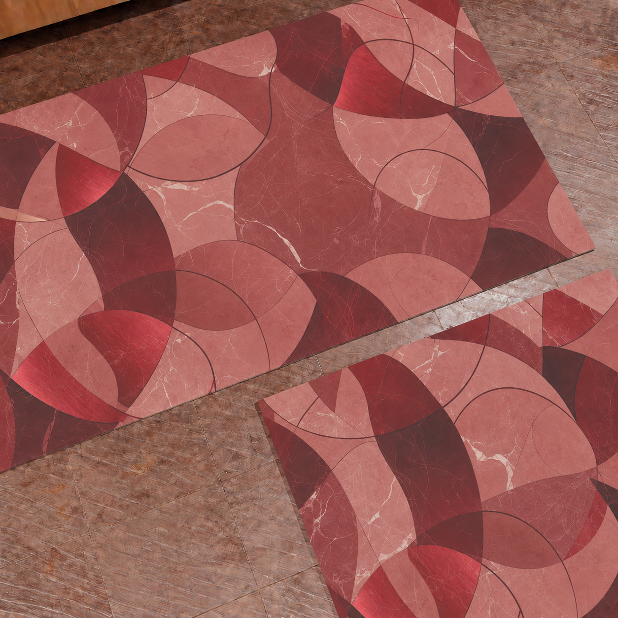 Tapis de cuisine antidérapant, couloir de cuisine lavable, Cuisine Geo - Cercle Rouge