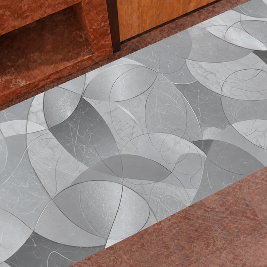 Tappeto Cucina Antiscivolo Passatoia Cucina lavabile, Cucina Geo - Cerchio Silver
