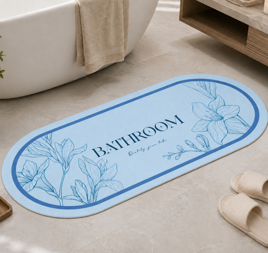 Tappeto Bagno Stampa Digitale Forma Ovale Clean Celesta Carta da Zucchero