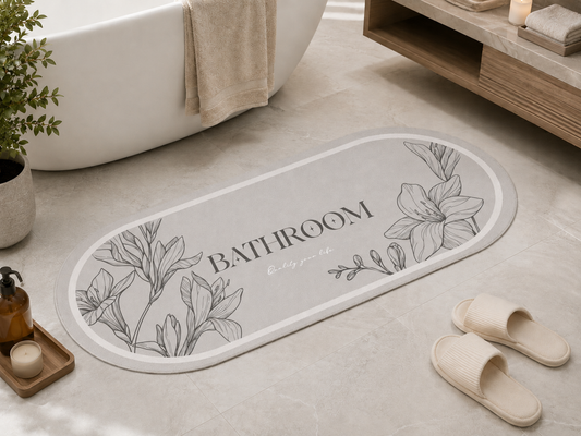 Tappeto Bagno Stampa Digitale Forma Ovale Clean Grigio