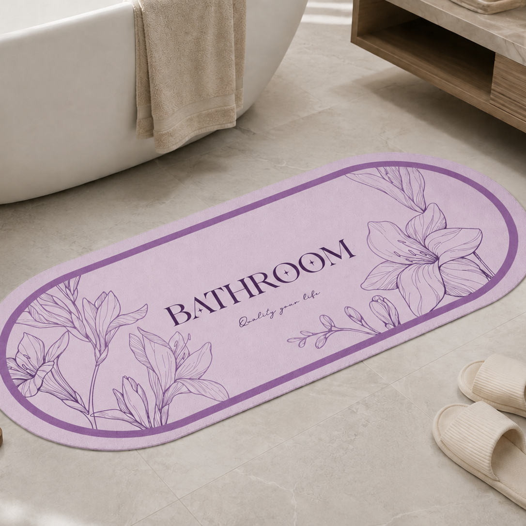Tappeto Bagno Stampa Digitale Forma Ovale Clean Lilla