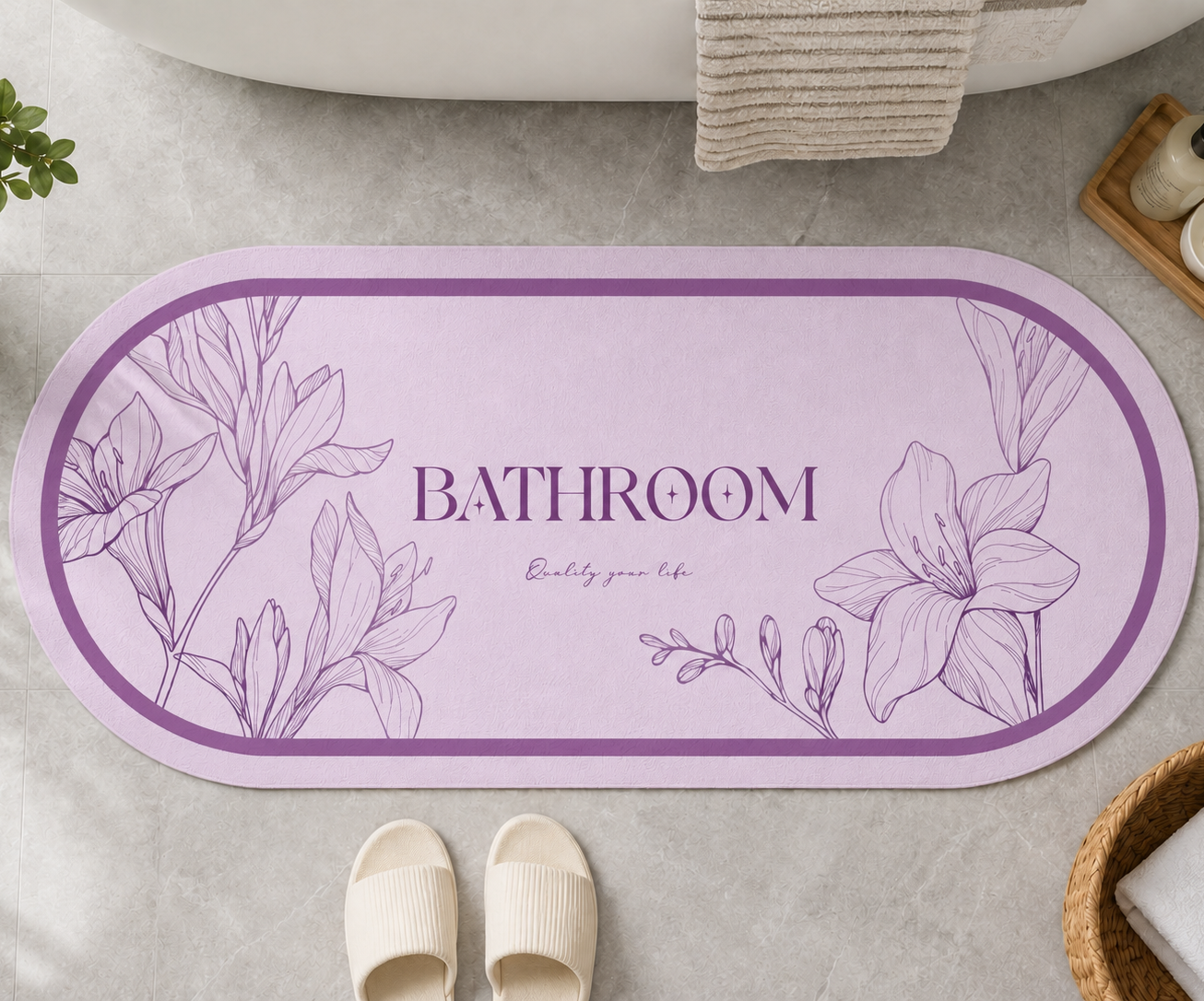 Tappeto Bagno Stampa Digitale Forma Ovale Clean Lilla