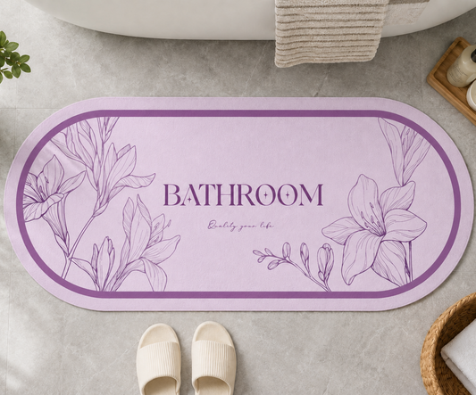 Tappeto Bagno Stampa Digitale Forma Ovale Clean Lilla