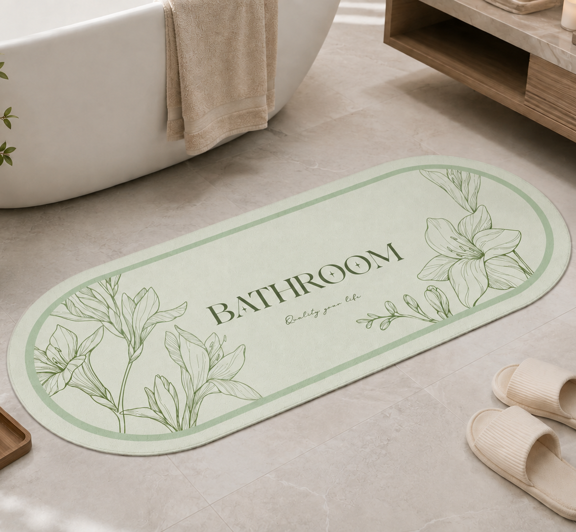 Tappeto Bagno Stampa Digitale Forma Ovale Clean Salvia