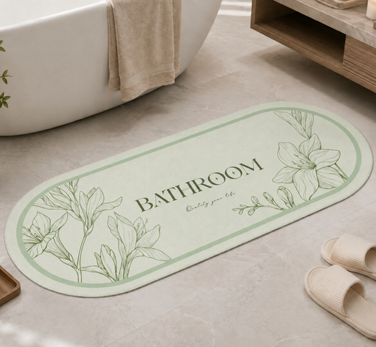 Tappeto Bagno Stampa Digitale Forma Ovale Clean Salvia