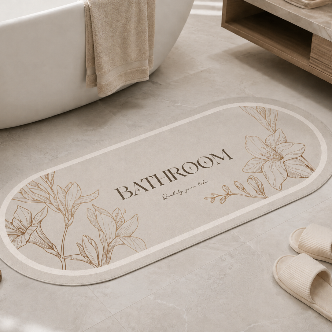 Tappeto Bagno Stampa Digitale Forma Ovale Clean Beige