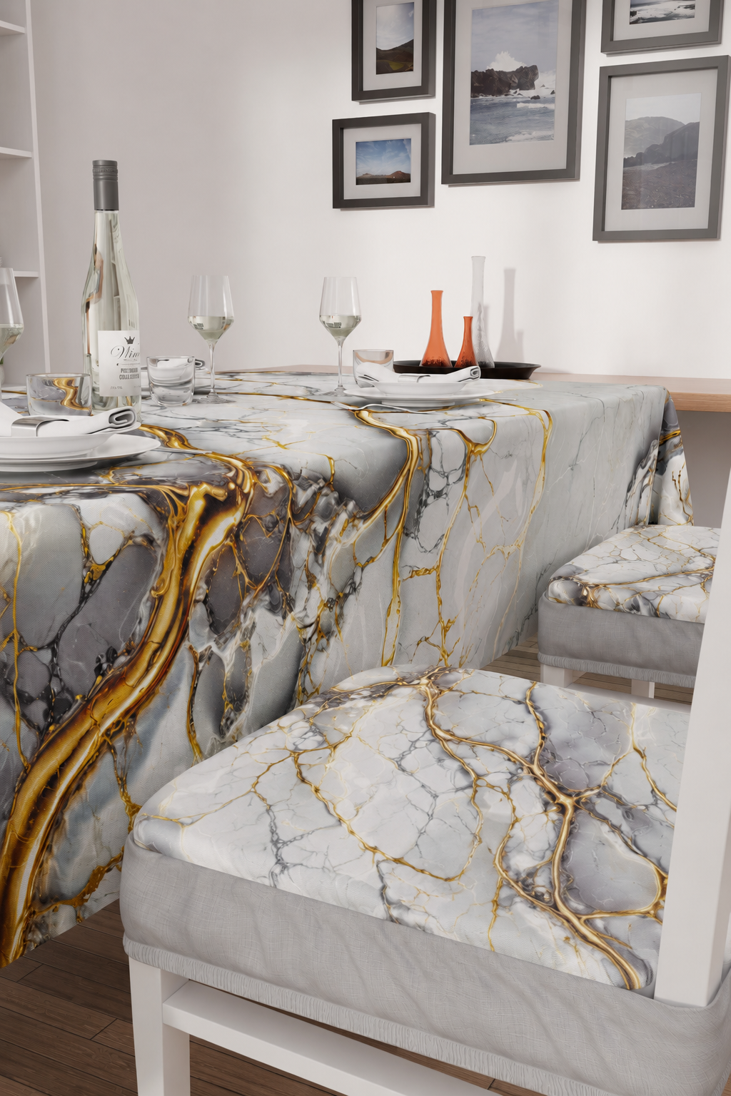 Coprisedia con Elastico Effetto Marmo Grigio Chiaro | Set 2 o 6 Pz | PETTI
