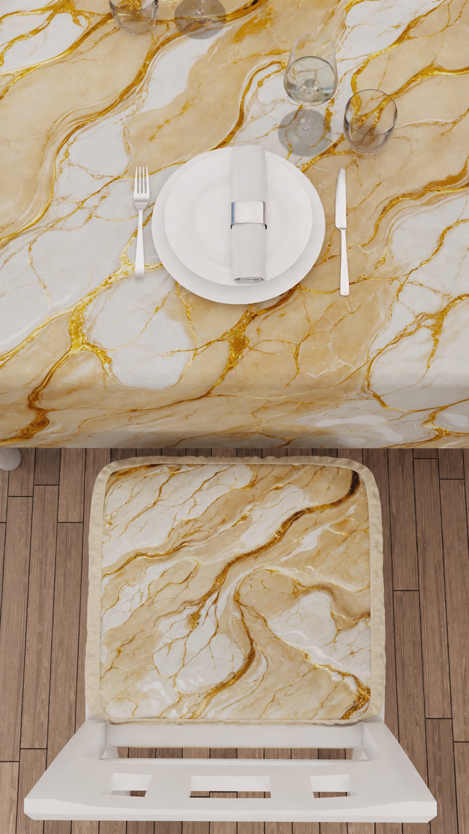 Coprisedia con Elastico Effetto Marmo Beige | Set 2 o 6 Pz | PETTI