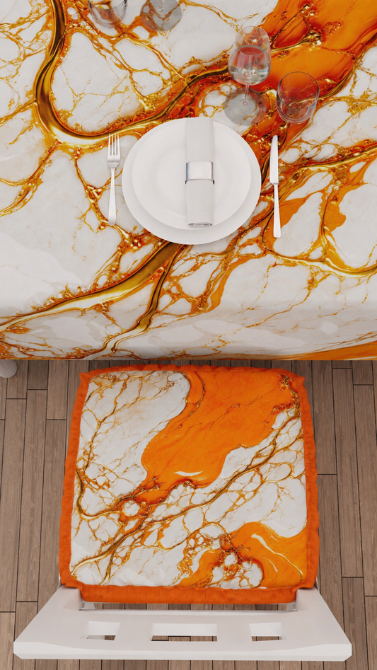 Coussins pour Chaises avec Élastique Housse de Chaise Effet Marbre Orange - AURANGE