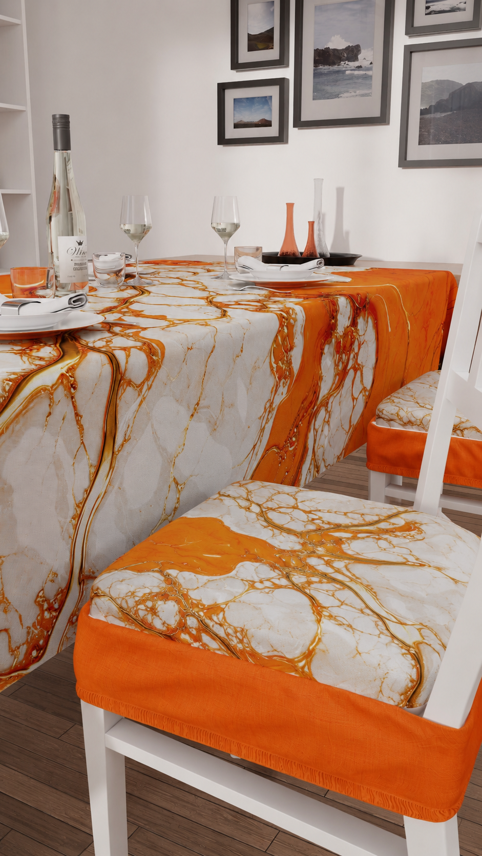Coprisedia con Elastico Effetto Marmo Arancione | Set 2 o 6 Pz | PETTI