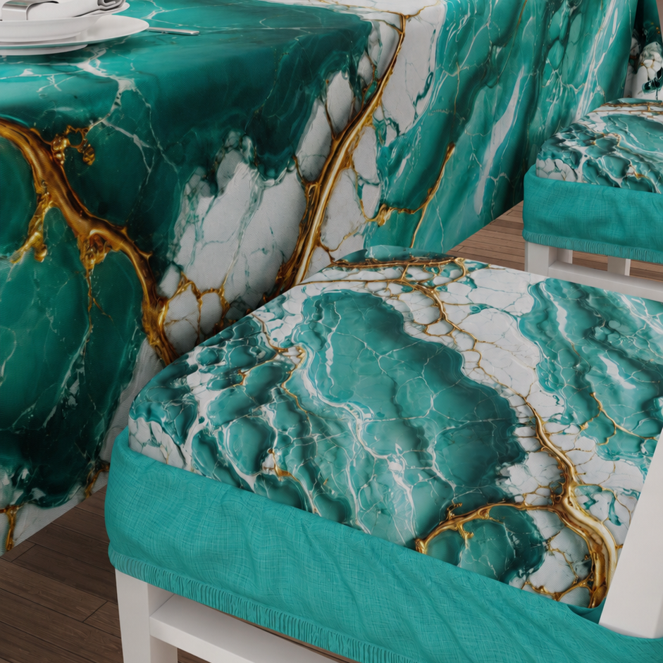 Coprisedia con Elastico Effetto Marmo Acquamarina | Set 2 o 6 Pz | PETTI