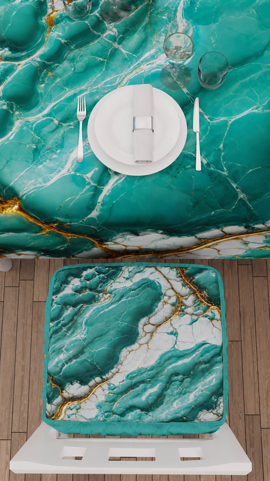 Coprisedia con Elastico Effetto Marmo Acquamarina | Set 2 o 6 Pz | PETTI