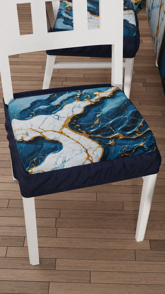 Coprisedia con Elastico Effetto Marmo Blu Oceano | Set 2 o 6 Pz | PETTI