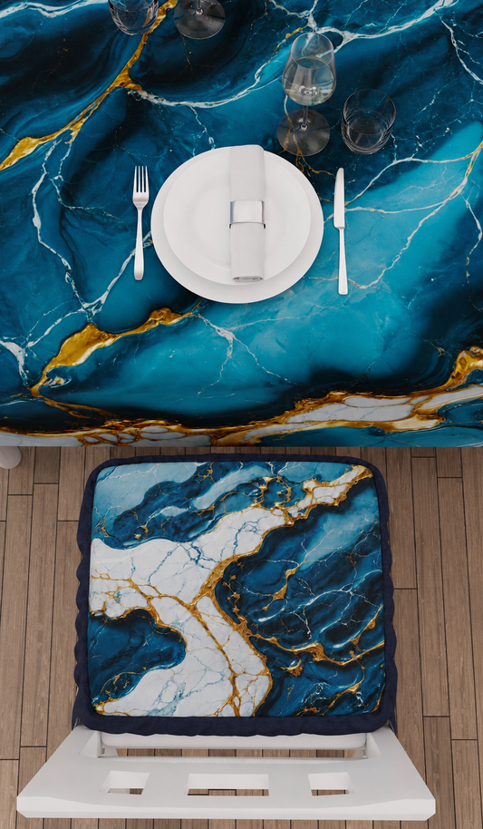 Coprisedia con Elastico Effetto Marmo Blu Oceano | Set 2 o 6 Pz | PETTI
