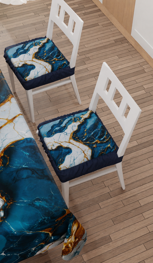 Coprisedia con Elastico Effetto Marmo Blu Oceano | Set 2 o 6 Pz | PETTI