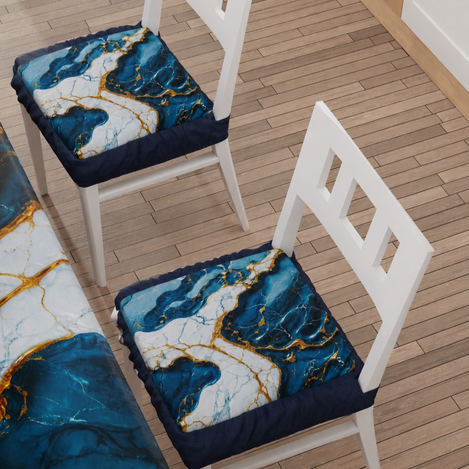Coprisedia con Elastico Effetto Marmo Blu Oceano | Set 2 o 6 Pz | PETTI