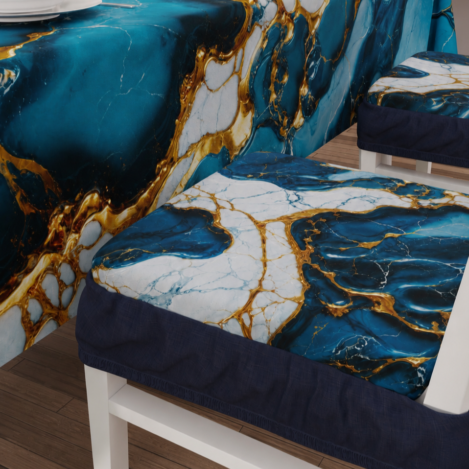 Coprisedia con Elastico Effetto Marmo Blu Oceano | Set 2 o 6 Pz | PETTI
