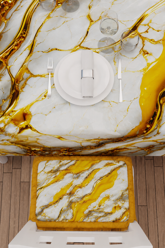 Coussins pour Chaises avec Élastique Housse de Chaise Effet Marbre Jaune - YELLOOOWW