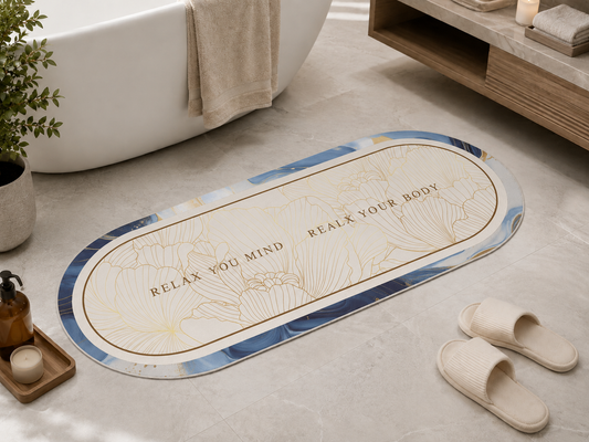 Tappeto Bagno Stampa Digitale Forma Ovale Stone Blu