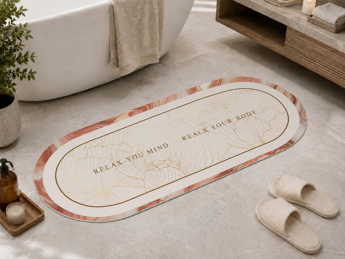 Tappeto Bagno Stampa Digitale Forma Ovale Stone Cipria
