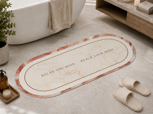 Tappeto Bagno Stampa Digitale Forma Ovale Stone Cipria