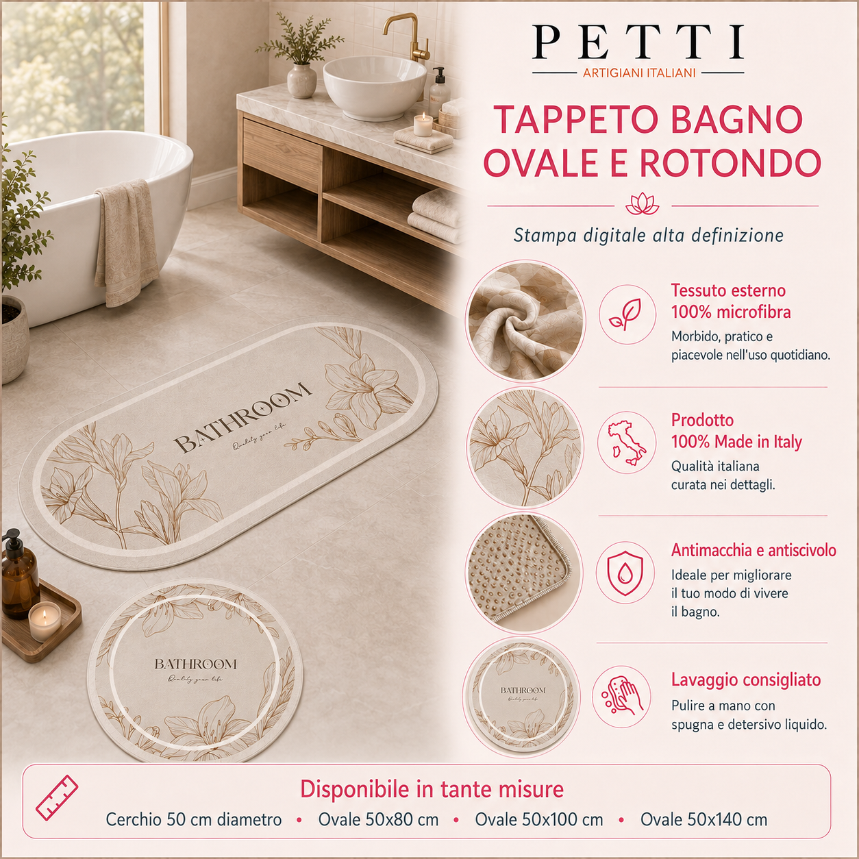 Tappeto Bagno Stampa Digitale Forma Ovale Clean Blu