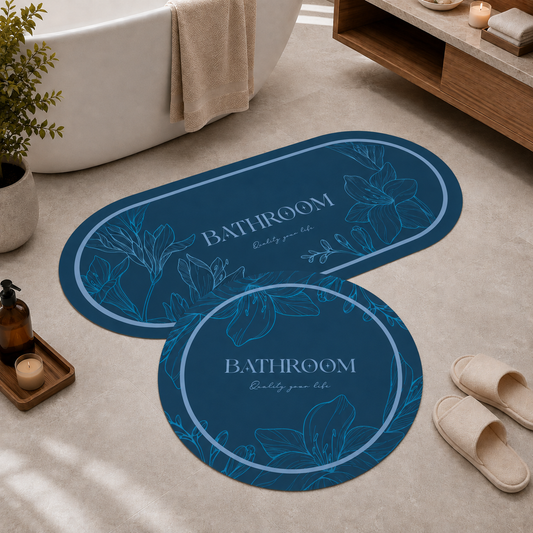 Tappeto Bagno Stampa Digitale Forma Ovale Clean Blu