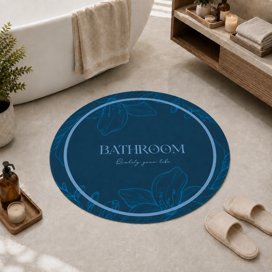 Tappeto Bagno Stampa Digitale Forma Ovale Clean Blu