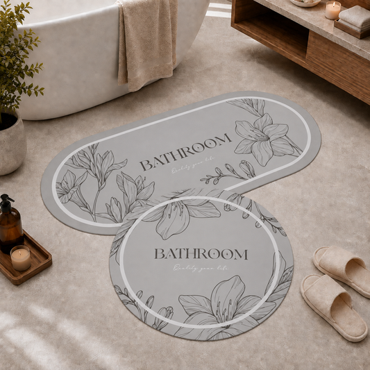 Tappeto Bagno Stampa Digitale Forma Ovale Clean Grigio