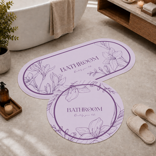 Tappeto Bagno Stampa Digitale Forma Ovale Clean Lilla