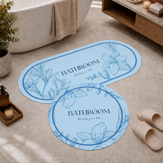 Tappeto Bagno Stampa Digitale Forma Ovale Clean Celesta Carta da Zucchero