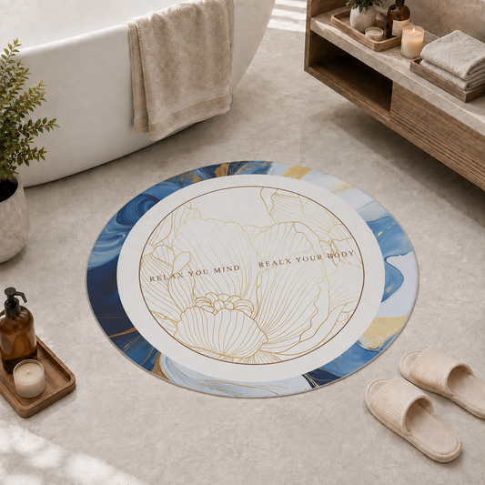 Tappeto Bagno Stampa Digitale Forma Ovale Stone Blu