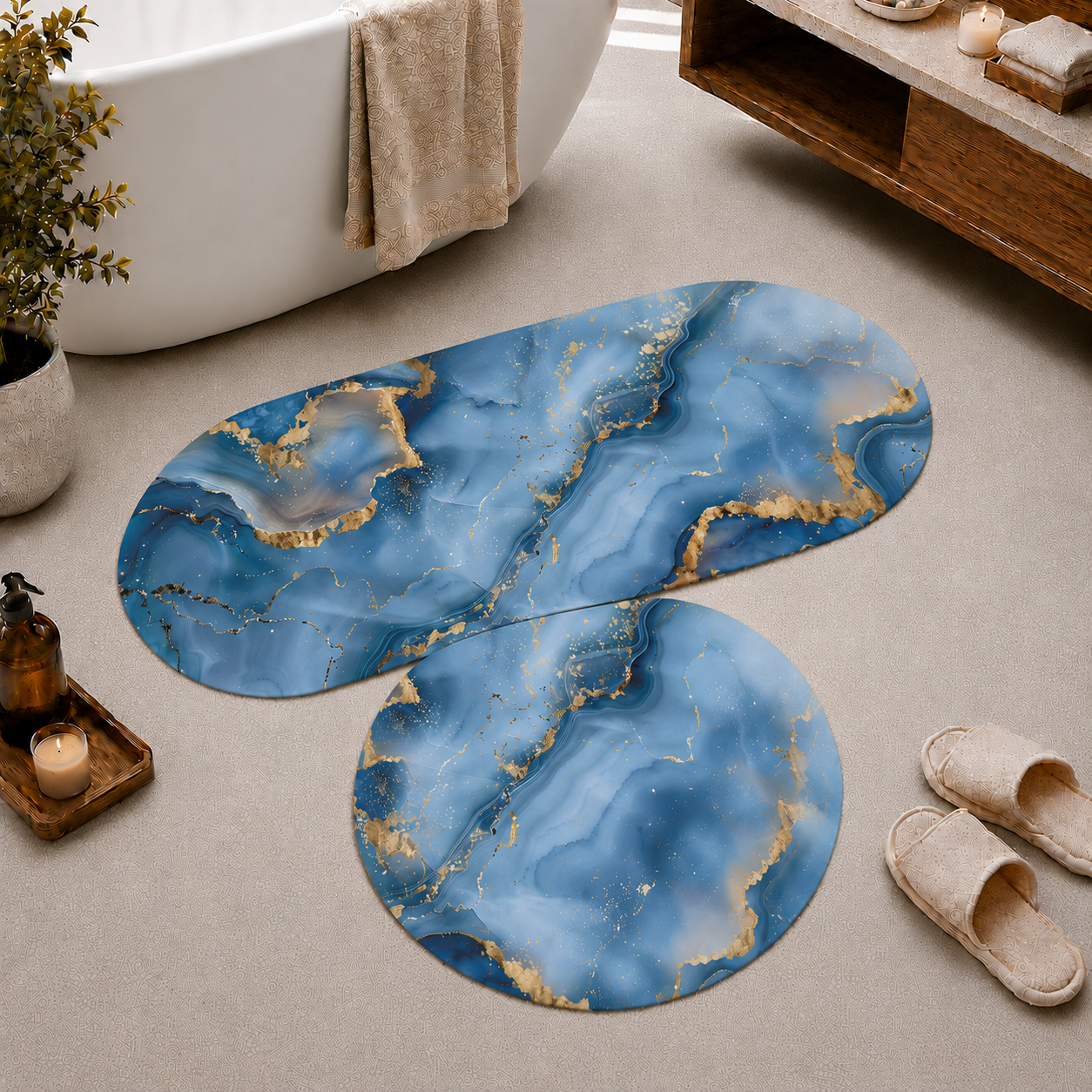 Tappeto Bagno Stampa Digitale Forma Ovale Quarz Blu