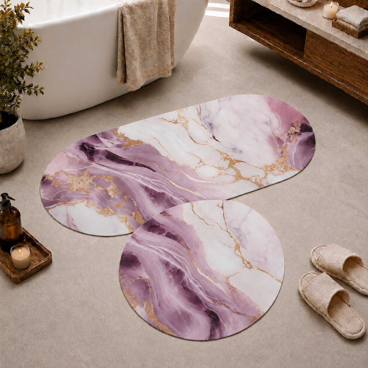 Tappeto Bagno Stampa Digitale Forma Ovale Quarz Viola