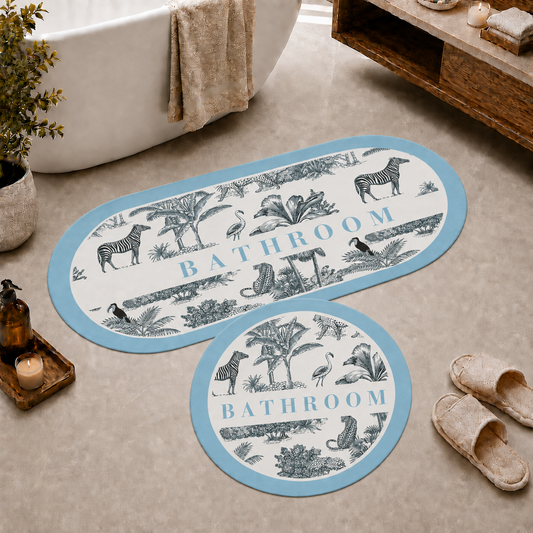 Tappeto Bagno Stampa Digitale Forma Ovale Deoris Celeste