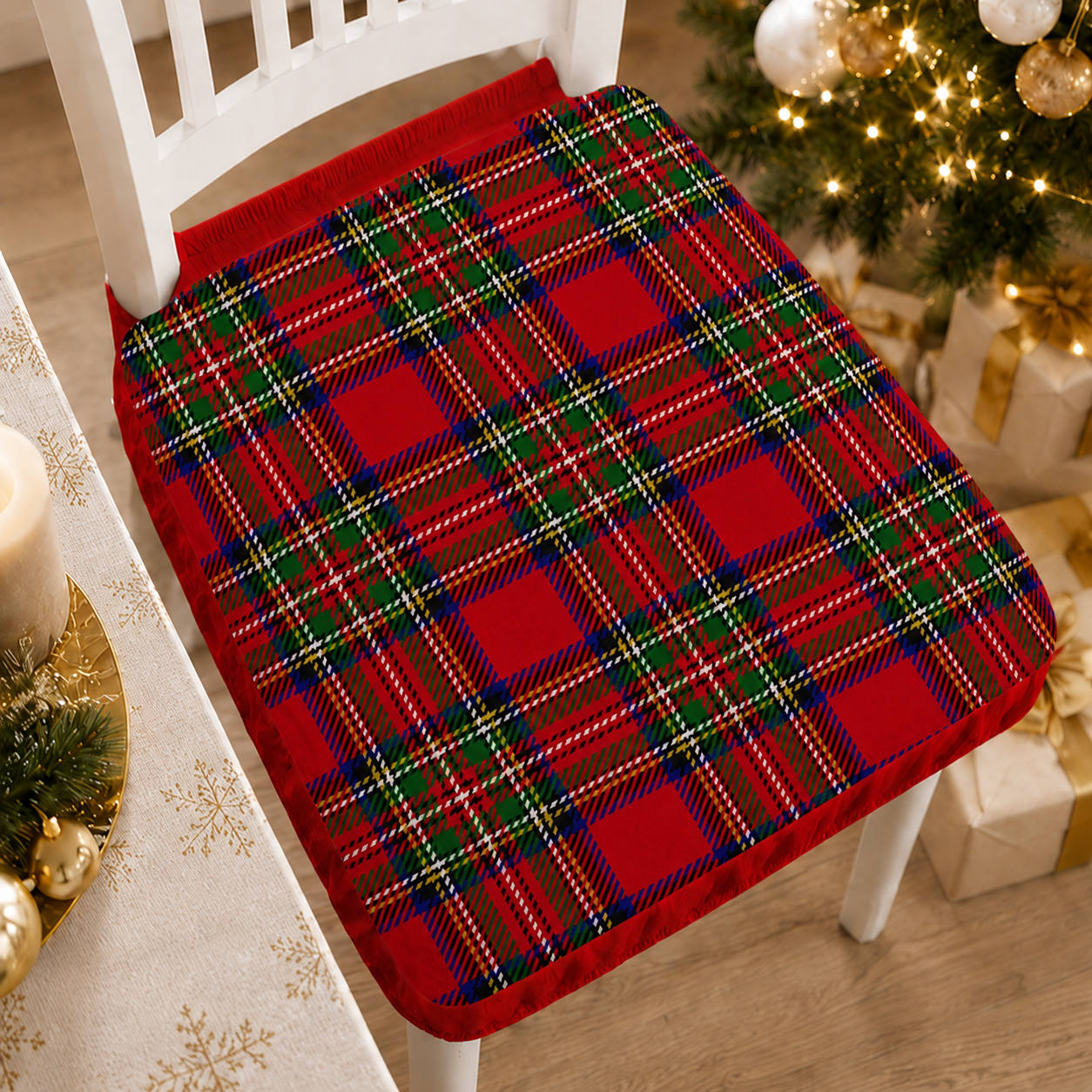 Coprisedia Natalizi con Elastico in Stampa Digitale Tartan