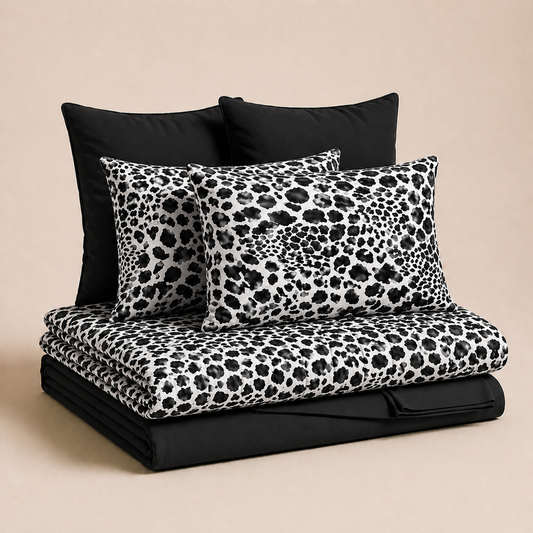 Set Animalier Cobra Nero Copriletti Estivi + Lenzuola in Cotone + Federa in Stampa Digitale