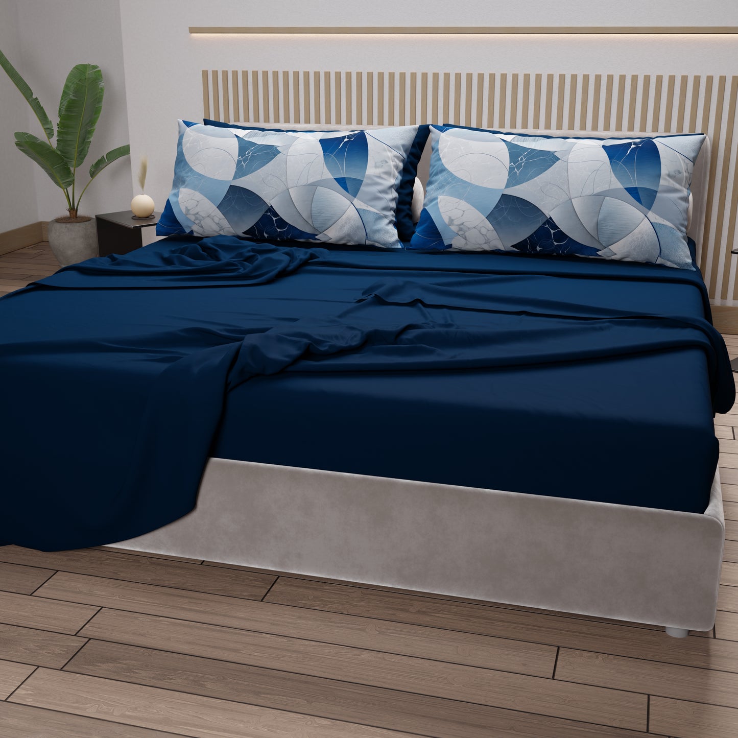 Lenzuola in Cotone, Completo Letto con Federe in Stampa Digitale Geo Cerchio Blu