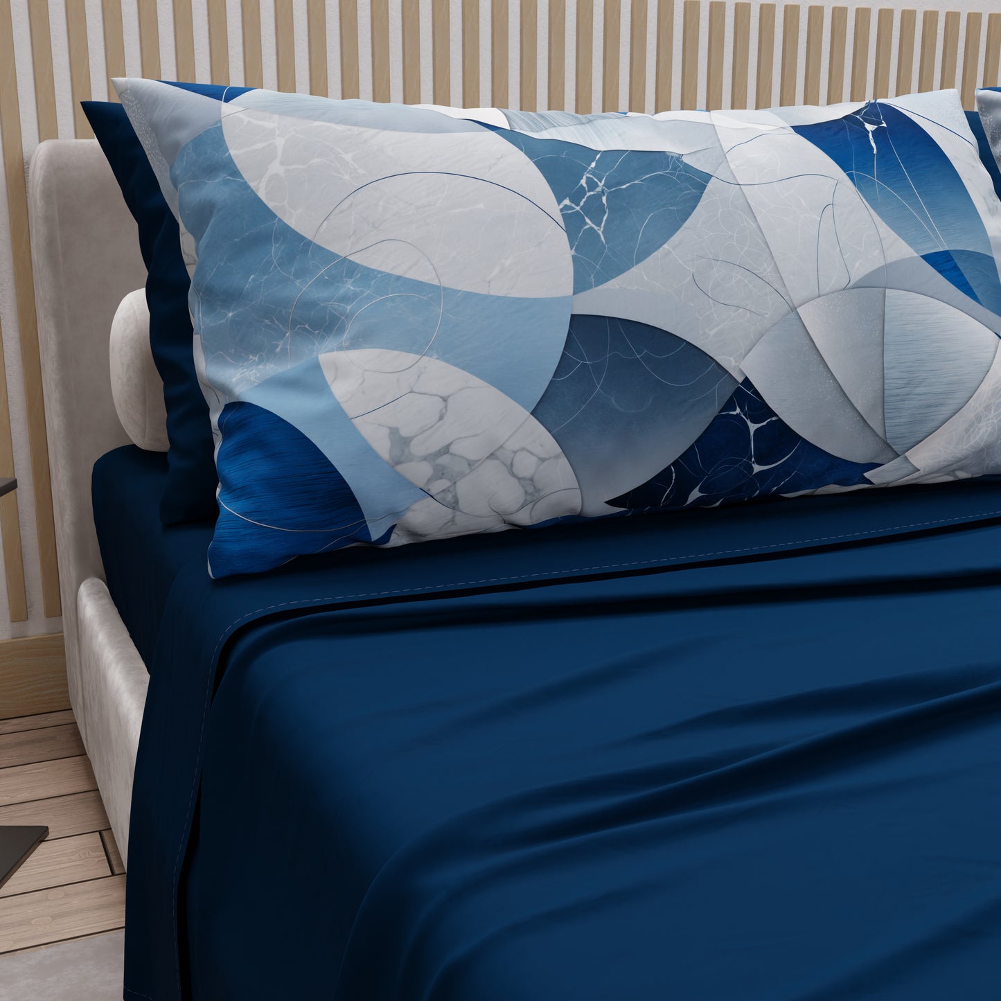 Lenzuola in Cotone, Completo Letto con Federe in Stampa Digitale Geo Cerchio Blu