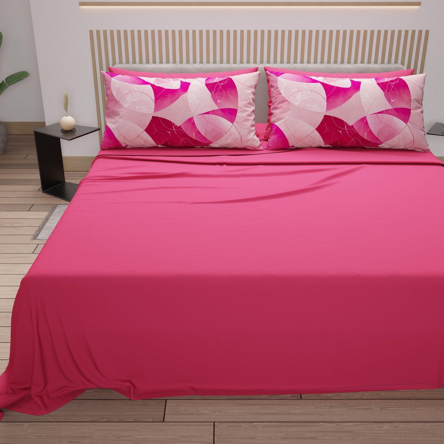 Lenzuola in Cotone, Completo Letto con Federe in Stampa Digitale Geo Cerchio Fucsia