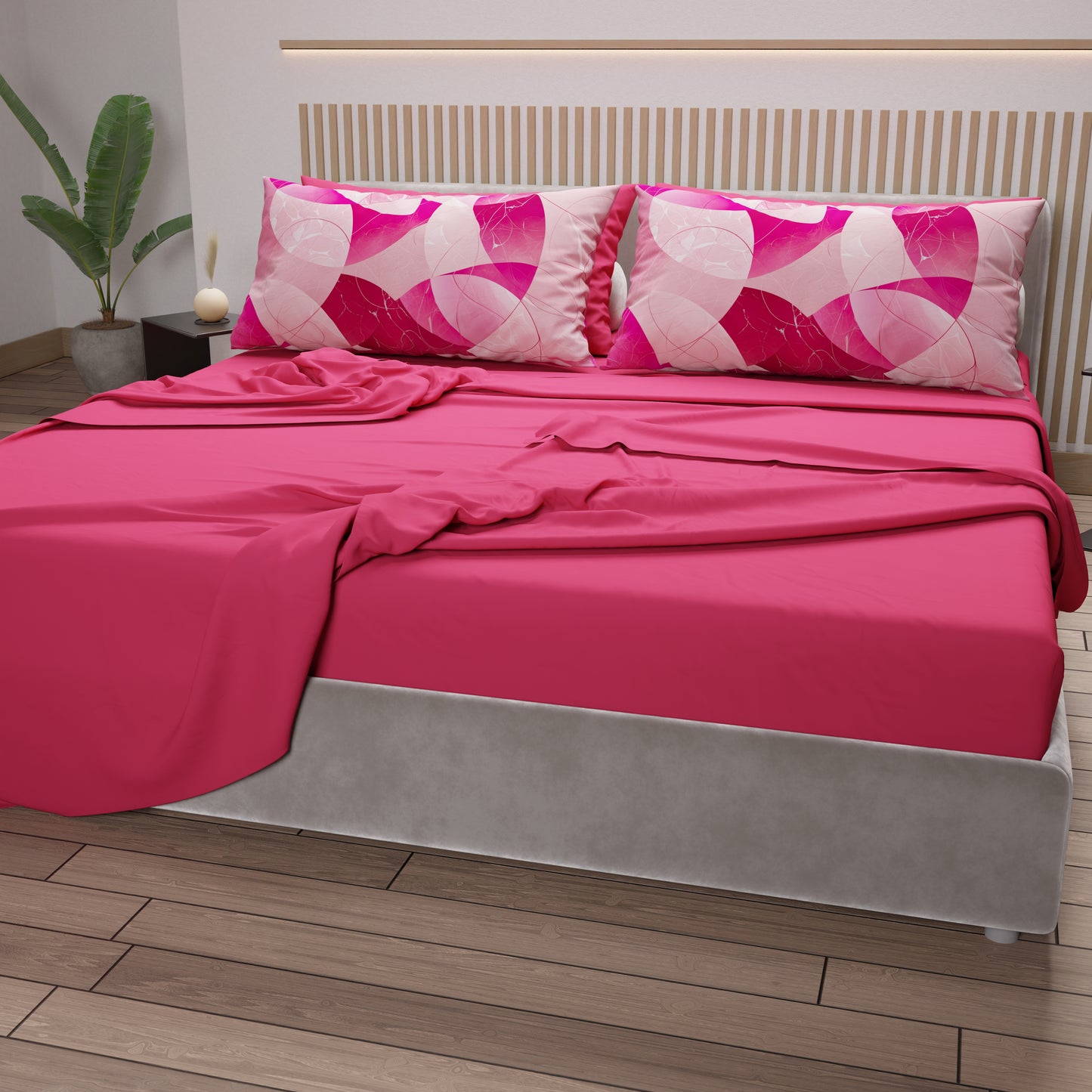 Lenzuola in Cotone, Completo Letto con Federe in Stampa Digitale Geo Cerchio Fucsia