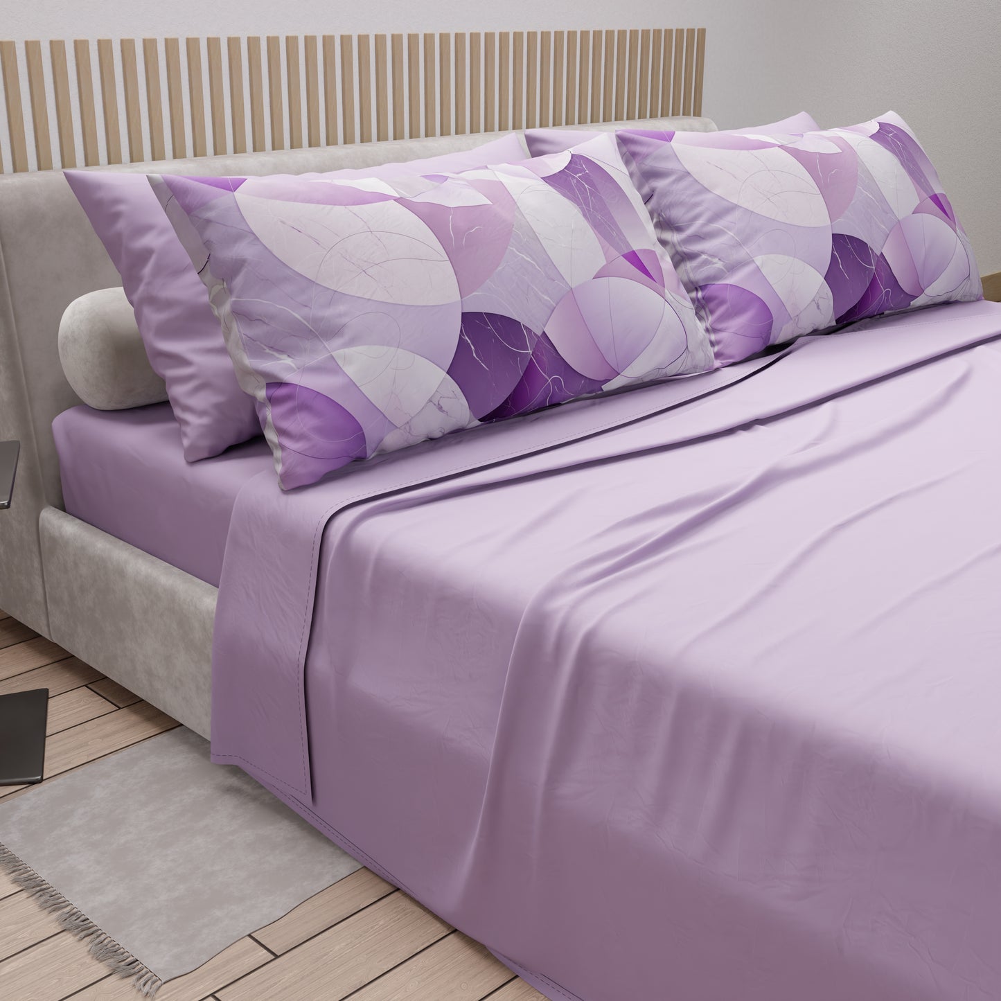 Lenzuola in Cotone, Completo Letto con Federe in Stampa Digitale Geo Cerchio Lilla