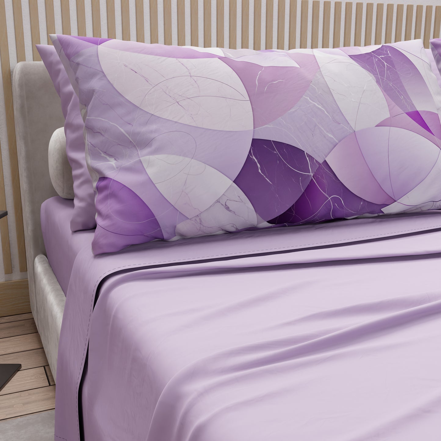 Lenzuola in Cotone, Completo Letto con Federe in Stampa Digitale Geo Cerchio Lilla